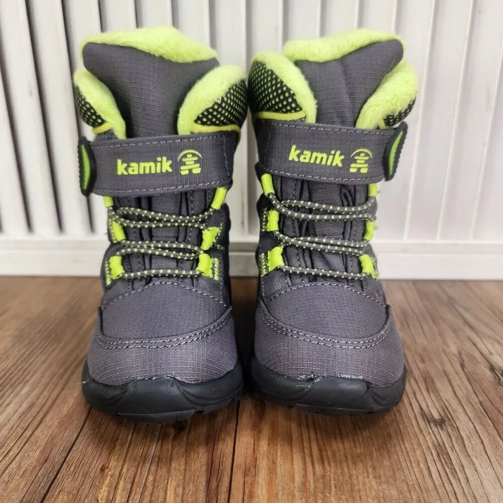 Kamik Stance Toddler 5 Gray Green Vegan Winter Waterproof Insulated Snow Boots